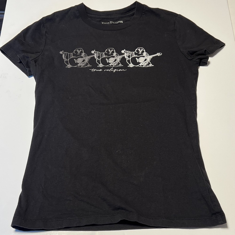 True Religion Black Buddha Graphic Logo Crew Neck Jersey T-Shirt woman’s XS