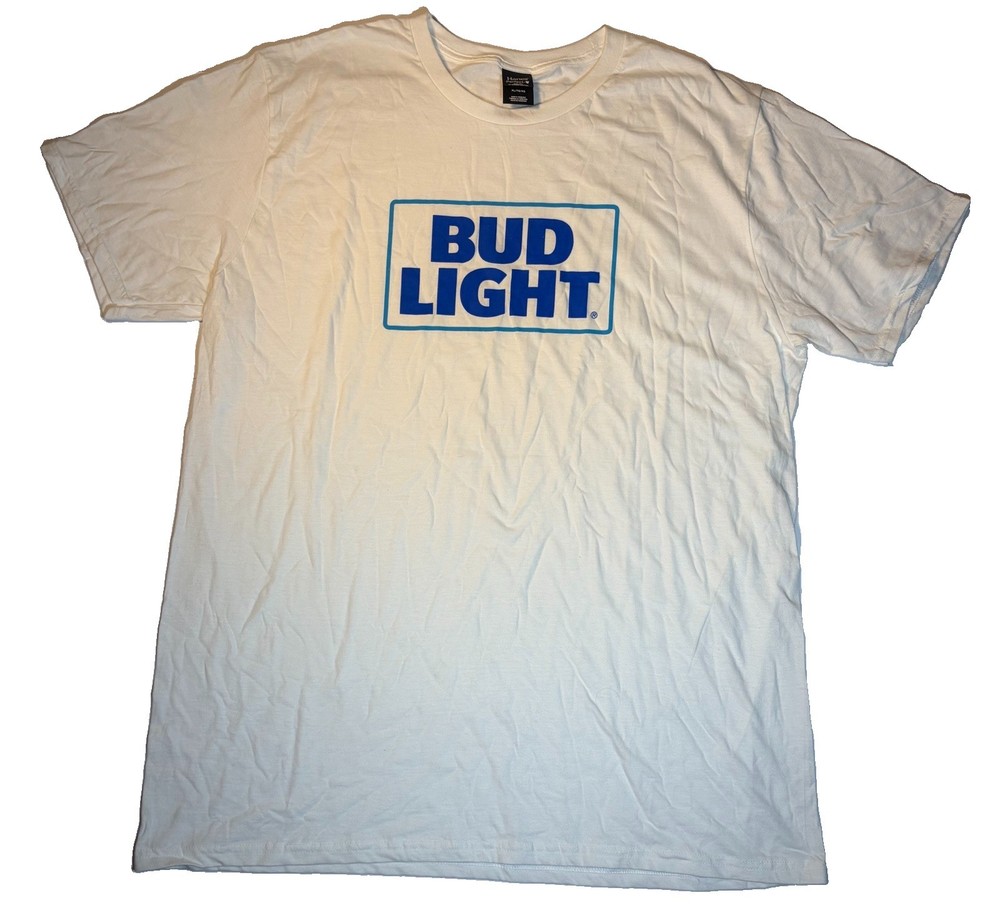 Bud Light T-Shirt Size 2XL Hanes Nano Mens White Blue Logo Promotional Giveaway