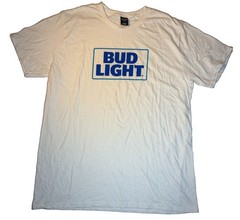 Bud Light T-Shirt Size 2XL Hanes Nano Mens White Blue Logo Promotional Giveaway