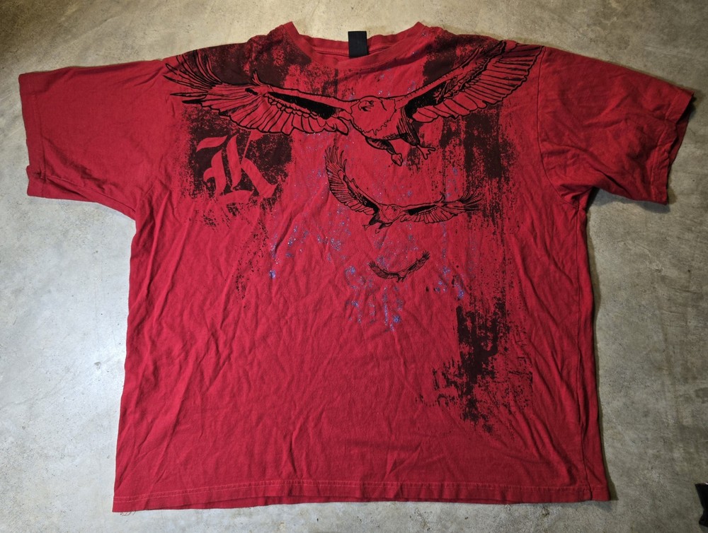 Y2K Karl Kani T Shirt Mens 3XL Red Eagles Graphic Print Short Sleeve Streetwear