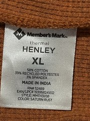Therma Henley Men’s Rust Shirt Waffle Knit Cotton Blend Thick Fall XL New