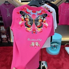 Luxury Butterfly Embroidery Cotton T-Shirt Heavy Texture Loose Fit Casual Tee
