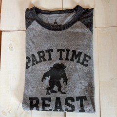 Disney Parks Shirt Mens Large Gray Part Time Beast Graphic Long Sleeve Raglan