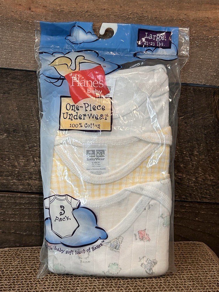Vintage Hanes Baby One-piece Underwear L 21-23 Lbs Yellow Gingham Year 2000 Y2K