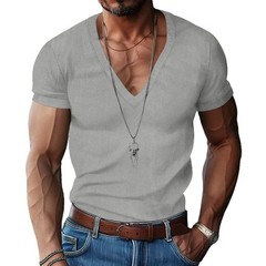 Men Slim Fit Shirts Deep V-Neck short sleeved Casual summer T-Shirt