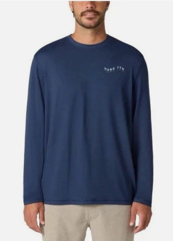 NWOT Hang Ten Long Sleeve Sun T-Shirt Navy Sz S UV Protection UPF 50+ Quick Dry