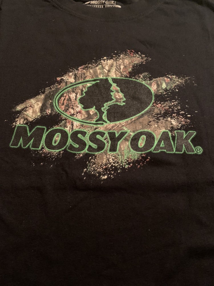 L Men’s Mossy Oak Black Long Sleeve W/Green Logo Tee Warm Cotten Blend NWT -M2