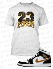 8X Greystone Big & TAll 23 Graphic Drippin Black Gold Tee Shirt To Jordan 1 Mid