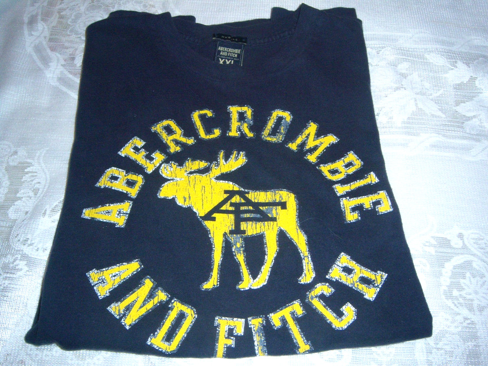 Abercrombie & Fitch Mens Muscle Fit T-Shirt Navy Yellow Logo LARGE Moose sz XXL