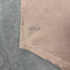 BYLT Basics Mens Large Drop Cut SS T-Shirt Peach Pink White Pocket Curved Hem