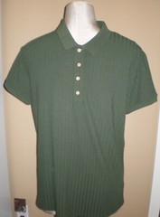 NITAGUT Mens FOREST GREEN Casual Short Sleeve Collared Ribbed Knit POLO Shirt S