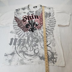Vintage Skin Industries T-Shirt Mens XL White Red Foil Graphic Double Sided Y2K