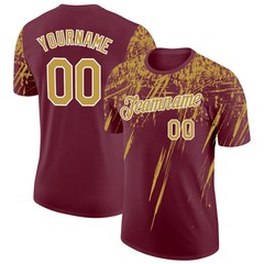 Custom Burgundy Gold Brush Stroke Shirt Abstract Art Lover Gift For Dad