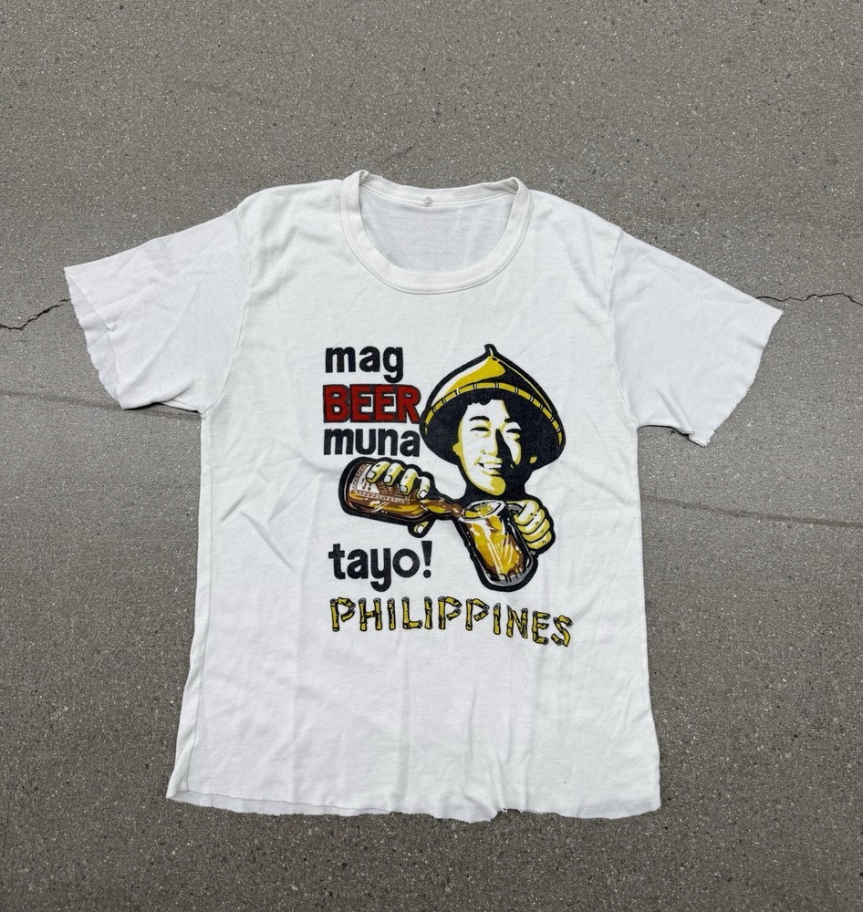True Vintage 70’s Philippines Beer Promo Graphic T-shirt Uni White Sz Small