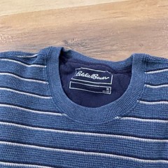 Eddie Bauer Thermal Shirt Men XL Heritage Cotton Blend Waffle Knit Blue Striped