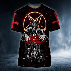 Horned Demon Hunt Skull 3D T-Shirt Gothic Graphic Novelty Biker Gift for Men