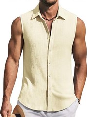 Men’s Summer Sleeveless Knit Tank Top Button Up Casual Beach Vacation Shirt