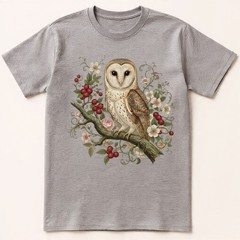 Barn Owl T-Shirt Vintage Floral Botanical Art Cottagecore Bird Lover Nature Tee