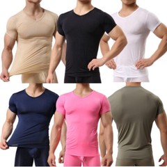 Men’s T-Shirt Gym Tops Slim Fitness Basic T-shirt Bodybuilding Tight V-Neck Tee