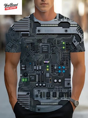 Cool Technology Graphic Print T-Shirt 2025 Men’S Short Sleeve T-Shirts Clothing