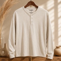 Goodfellow & Co Long-Sleeve Henley Shirt — Cream men’s size large 100% cotton