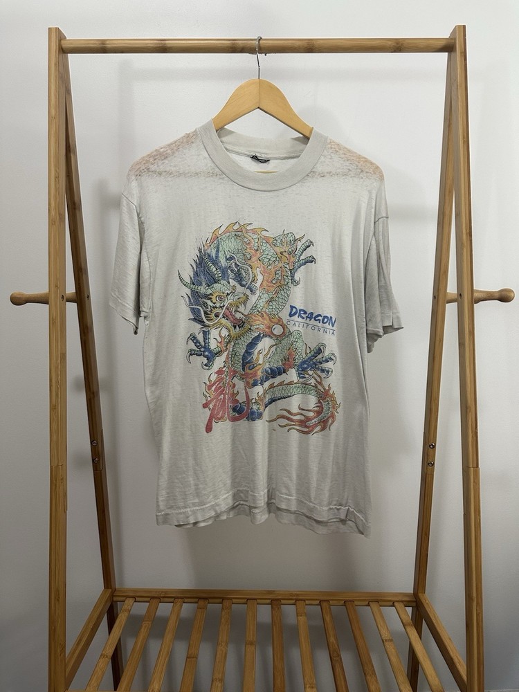VTG Oriental Dragon California Chinatown Super Thrashed Paper Thin Worn T-Shirt