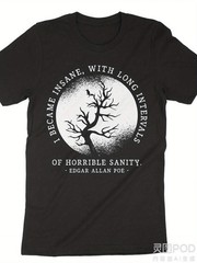 Men’s & Women’s Black Gothic Edgar Allan Poe T-Shirt – Become Crazy Literary Hor