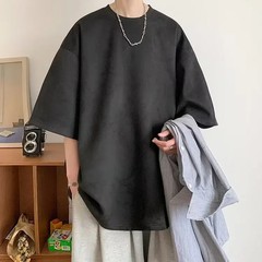 Heavyweight Suede Short Sleeve T-Shirt Men’s Oversize Casual Loose Fit Five-Quar