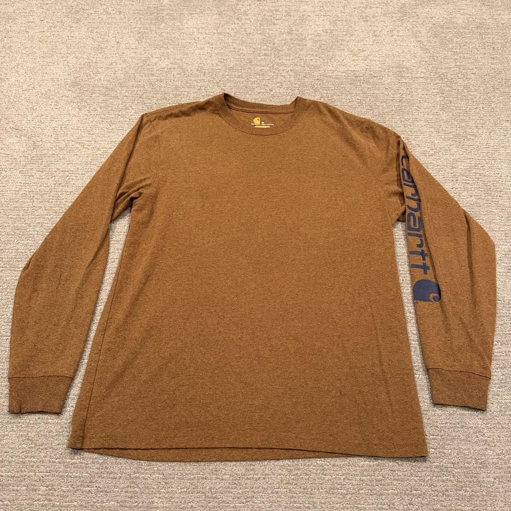 Carhartt Shirt Mens Medium Brown Long Sleeve Logo Workwear Tee Original Fit Work