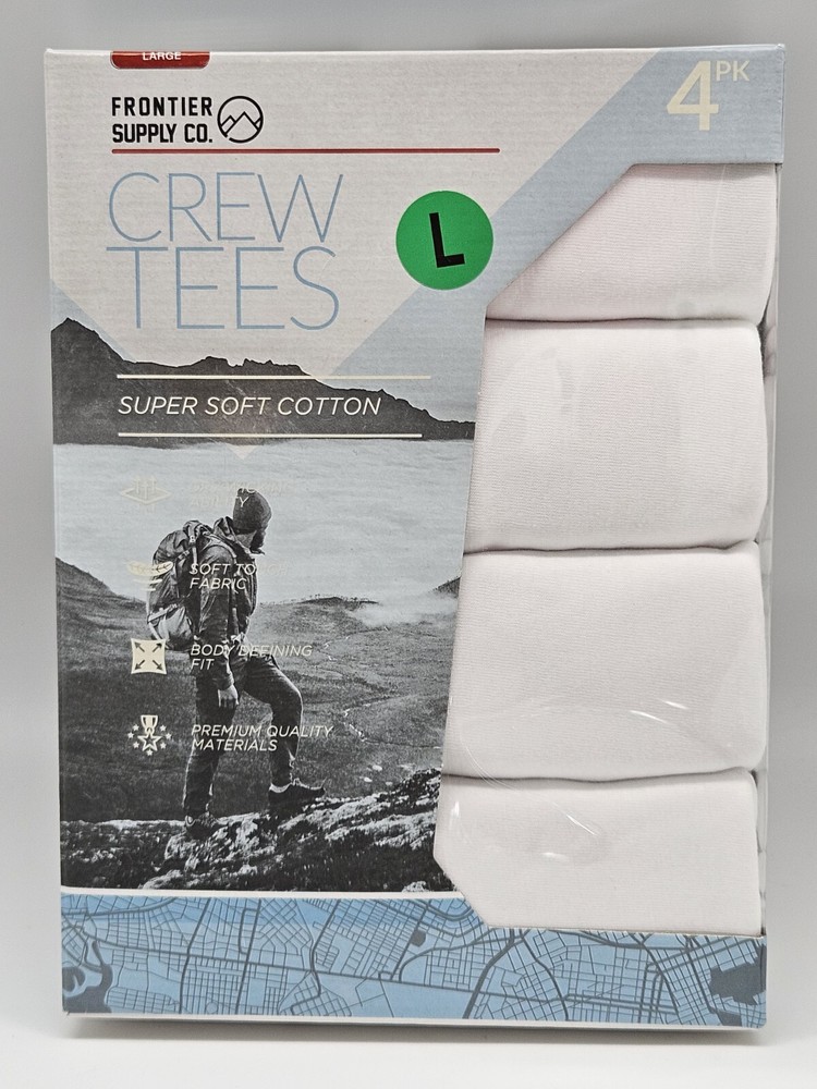 FRONTIER SUPPLY CO Men S M L X 4 Pack White Crew Neck T Shirts Body Defining Fit