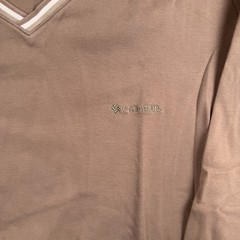Columbia Men’s V-Neck Long Sleeve T-Shirt Olive Green Striped Collar Size L
