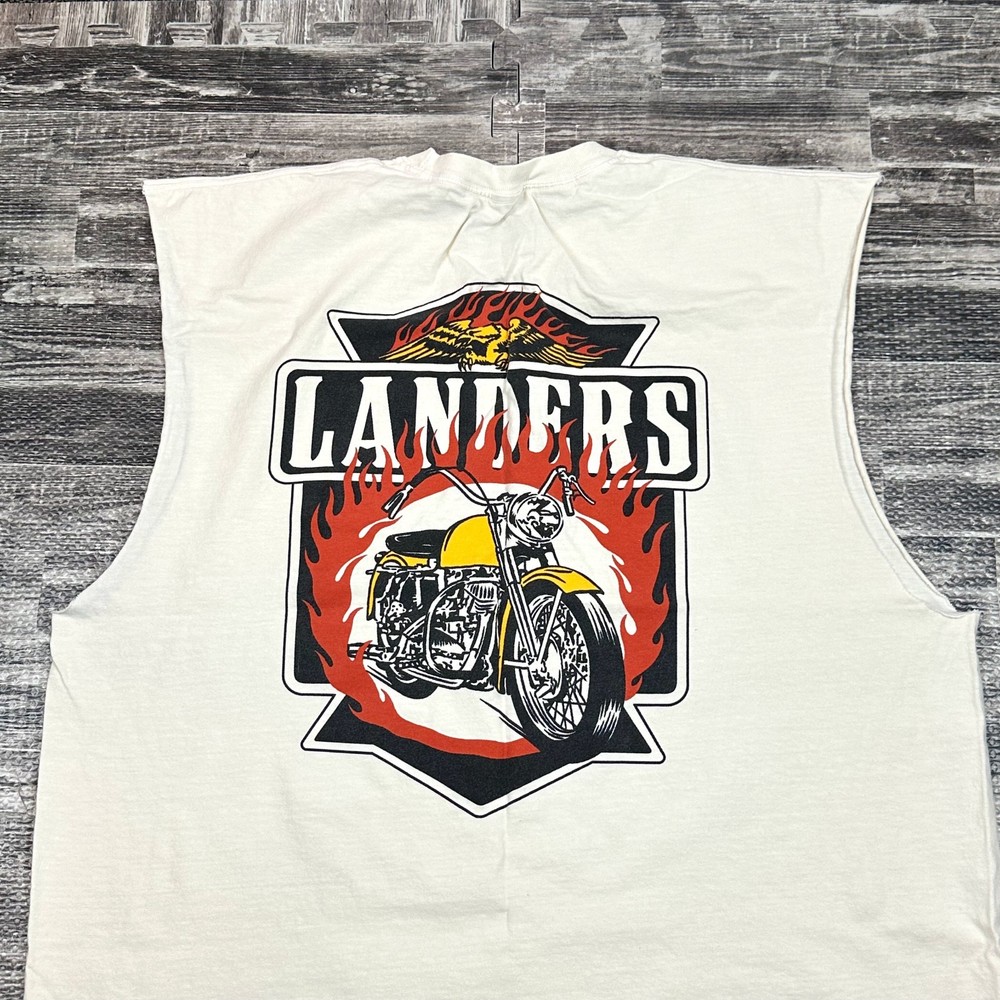 Landers Supply House Shirt Mens XXL Off White Ring Of Fire Sleeveless Tank