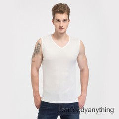 Men Silk Knitted Tank Top V Collar Sleeveless T-Shirt Breathable Undershirt Tops