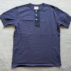 Bronson Shirt Men Large Blue Henley Short Sleeve Cotton Jersey Rib Cuff Tee Slim