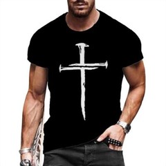 T Shirt Men’s Nail Cross Black Short Sleeve T-Shirt Silky Graphic Fashion Casual