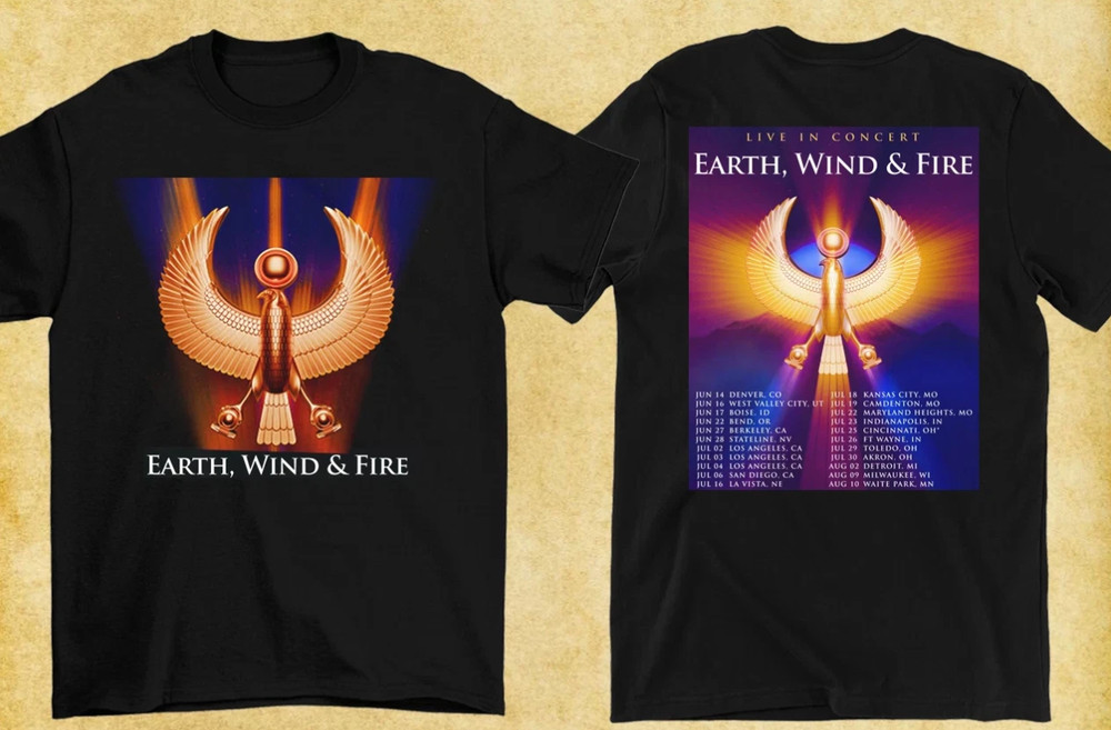 2 sides Summer Tour 2025 Earth Wind And Fire Shirt Black Uni T tshirt