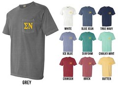 Sigma Nu Fraternity Letters COMFORT COLORS POCKET Shirt – NEW