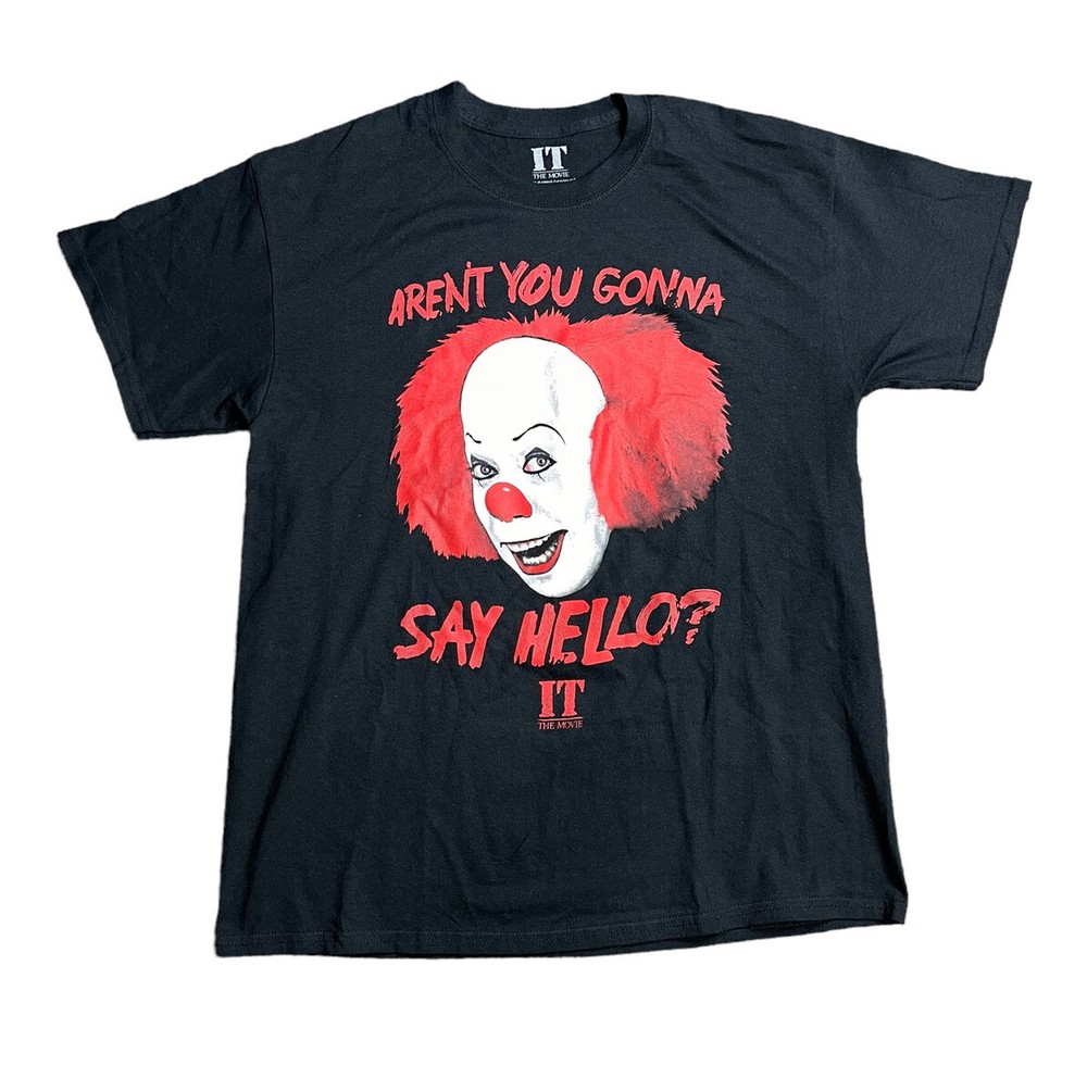 IT The Movie Arent You Gonna Say Hello Pennywise Black T-Shirt Men’s Large