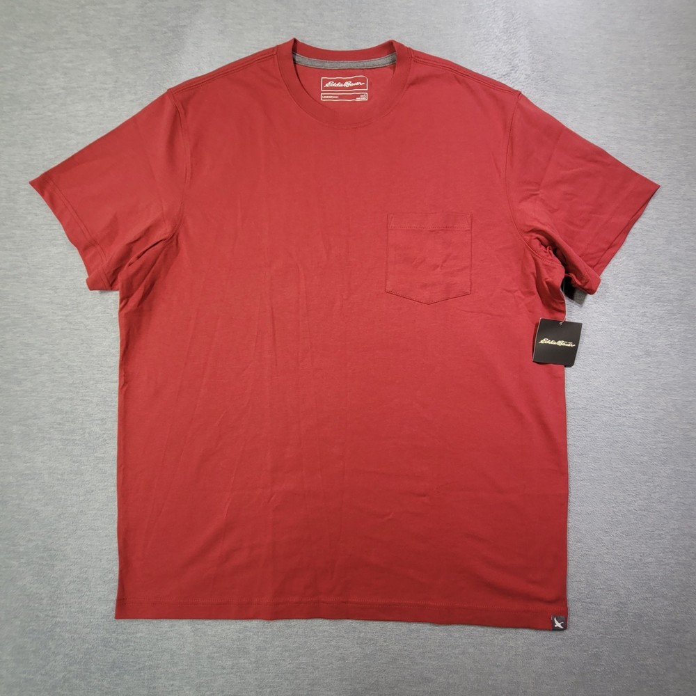 Eddie Bauer T Shirt Mens Large Red Legend Wash Crew Neck Pocket Casual NWT