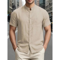 Summer New Shirt for Men Short Sleeve Solid Color Casual Simple Style Solid Colo