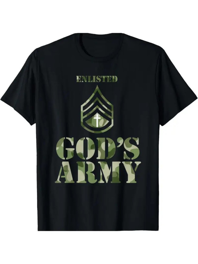 Men’s “God’s Army” Camo Cotton T-Shirt – Breathable & Comfort Fit with Easter Bu