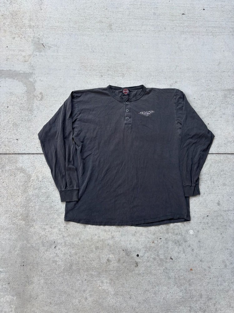 1990s Early 2000s Harley Davidson Henley Sick Graphic Faded Longsleeve