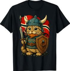 Viking Cat Norway Norwegian T-Shirt NEW