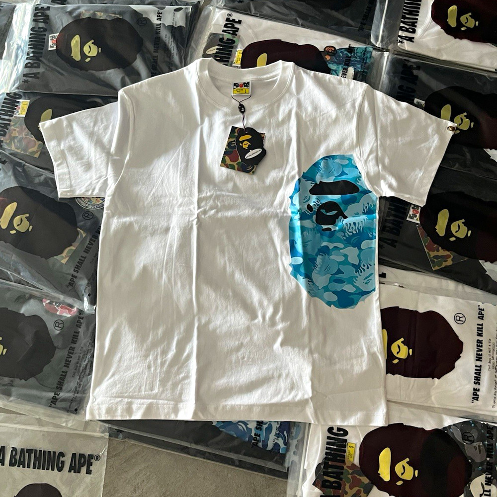 Men’s S White/Blue Camo Ape Head Graphic Crew Neck T-Shirt