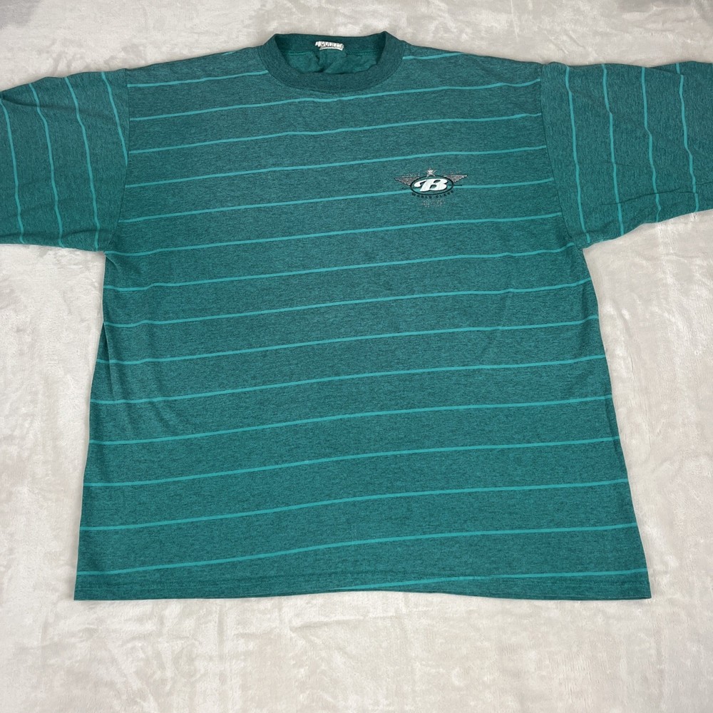 Vintage 80s Bugle Boy Surf Skate Shirt Men’s Sz Large USA Cyan Striped