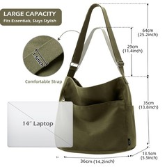 KALIDI Canvas Tote Bag Large Hobo Crossbody Shoulder Handbag Zipper Messenger…