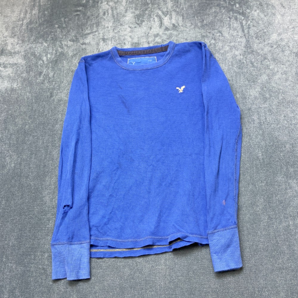 American Eagle Outfitters Thermal Shirt Mens Small Blue Crew Neck Waffle Knit