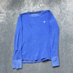 American Eagle Outfitters Thermal Shirt Mens Small Blue Crew Neck Waffle Knit