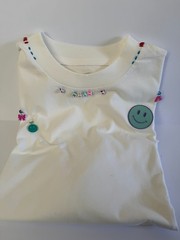 Oversized White Shirt Y2K Smiley Beaded Charms Handmade Stelle Brand