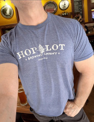 MEN’S TSHIRT Hop-a-Lot Brewing Blue Thin Brewery Shirt Suttons Bay MI Beer LARGE